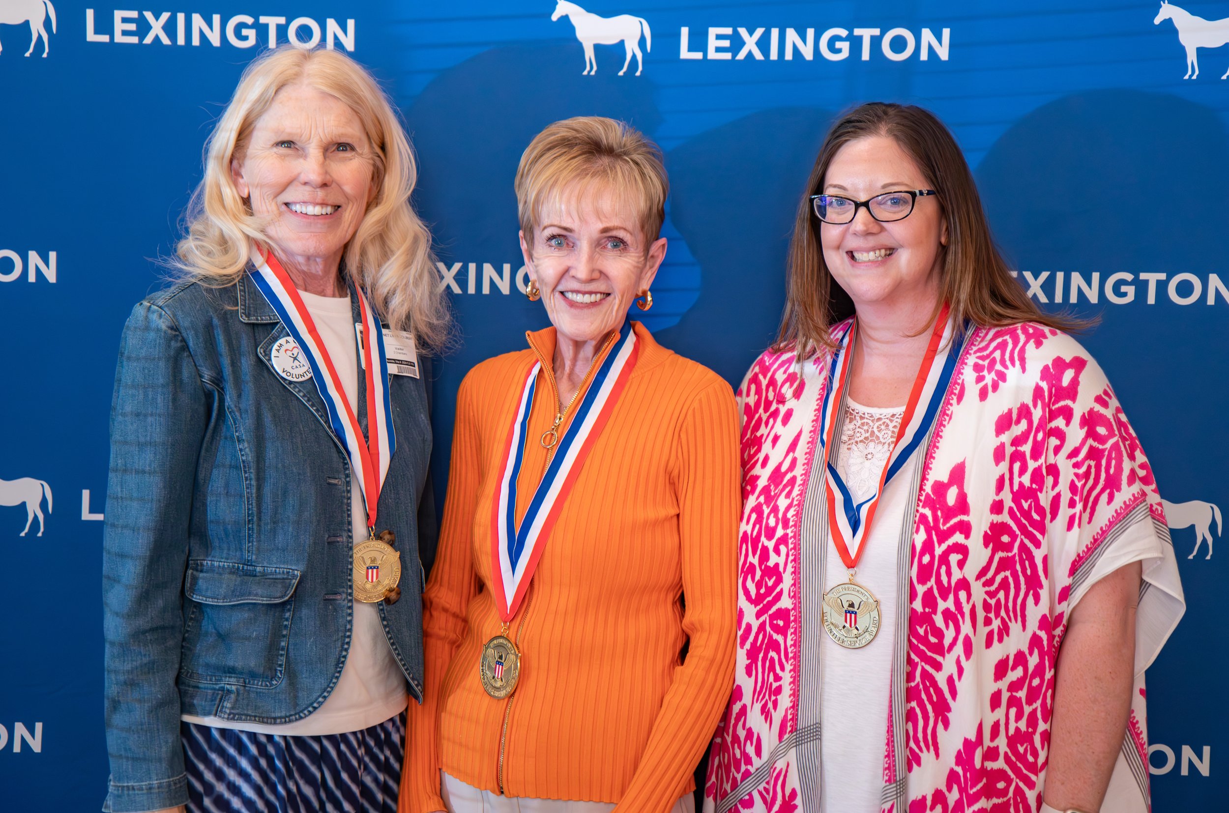 CASA volunteers Jan Colbert, Debra Gabbard and Brittney Thomas earned Gold Presidential Volunteer Service Awards for volunteering more than 500 hours each in 2023. Between the three, they gave more than 2,100 hours last year to help abused and neglected children.