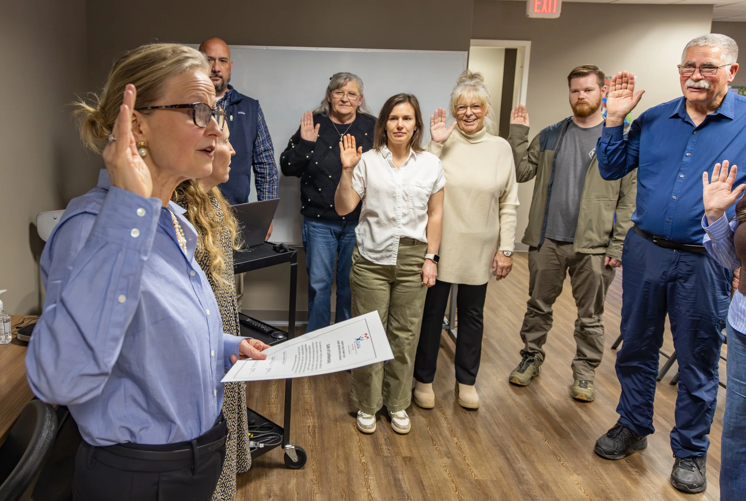 Fayette County Family Court Judge Traci Brislin swears in new CASA volunteers in March 2026.