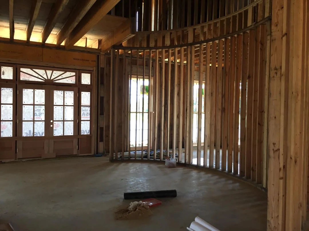 Foyer - the custom designed curved staircase will be constructed off-site and installed once completed.