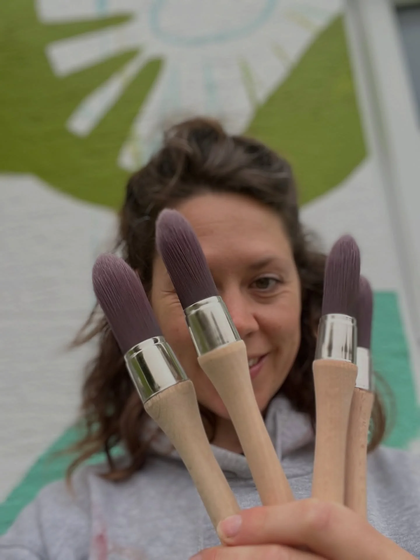 The joys of soft, smooth new brushes. They don&rsquo;t stay that clean for long though. But a colourful handled paintbrush is a sign of a happy brush I think. 
.
.
.
#painting #muralpainting #brushes #newbrushes