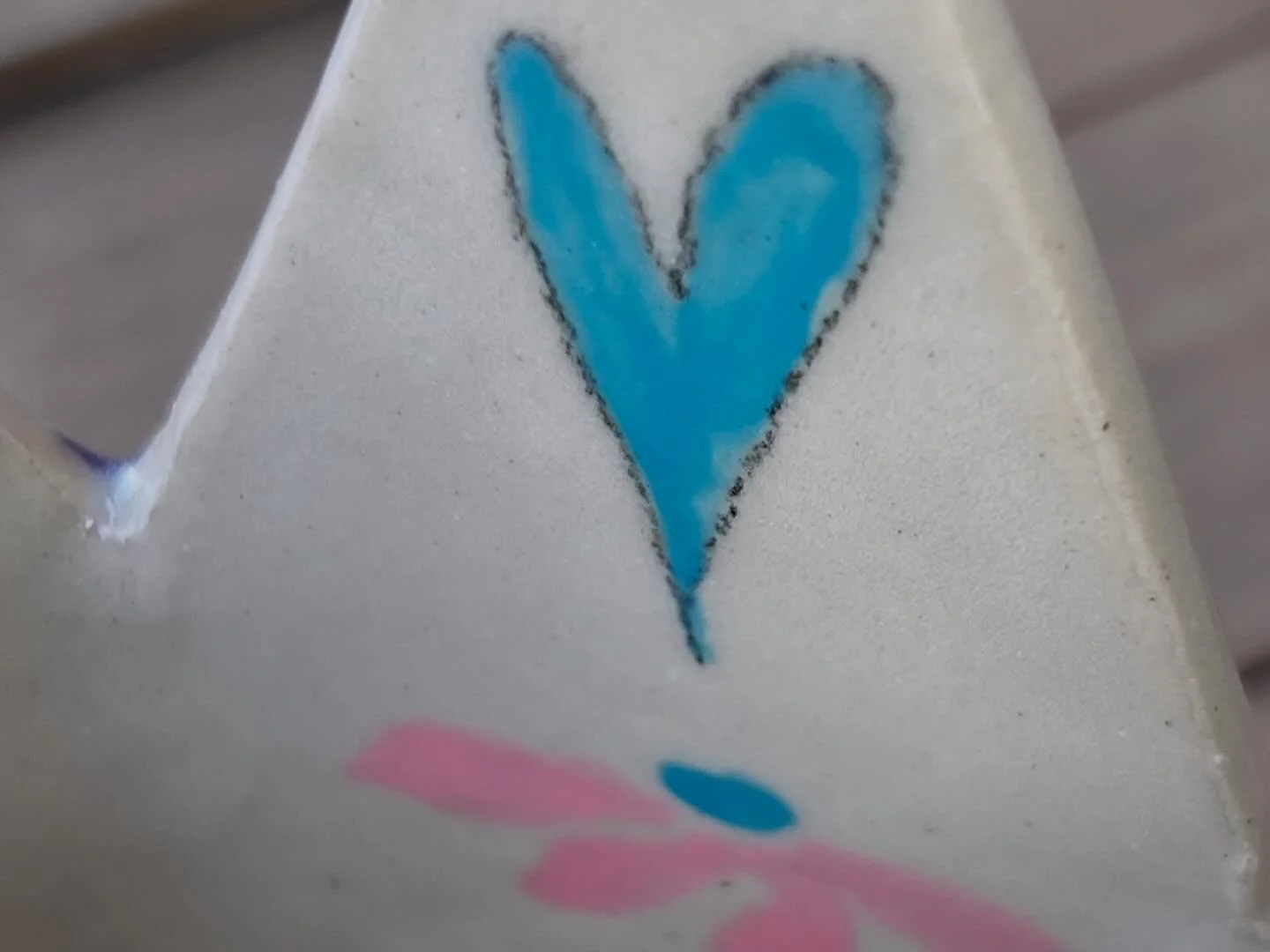 Blue heart and pink flower detail
