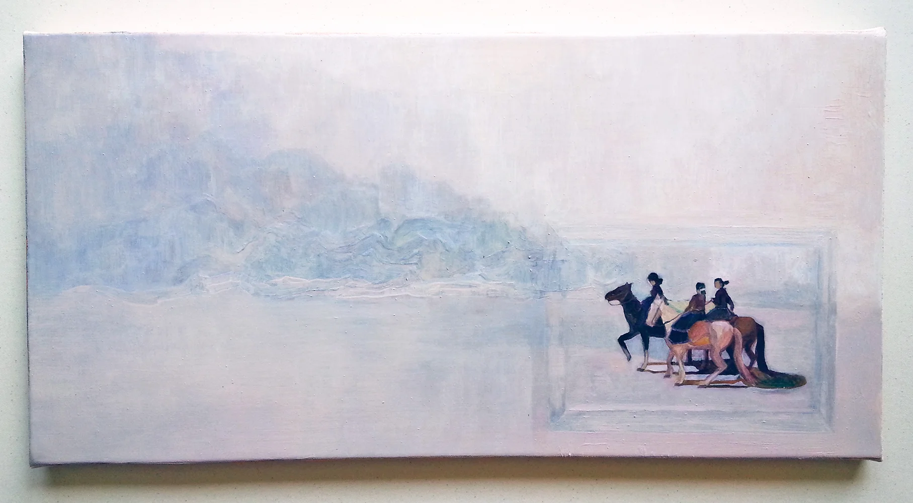 Unframed (the ladies), 2015, oil on canvas, 12" x 24"