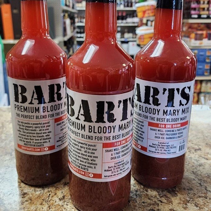 Shop Barts! Have you tried our Premium Bloody Mary Mix? Just add vodka for a taste that's bigger than Texas! Shop now, link in bio. #bartsbloodymary #betterbebarts #shopsmall #drinklocal #shoplocal #buylocal #shopsmallmidland #midlandtx #midlandia #w