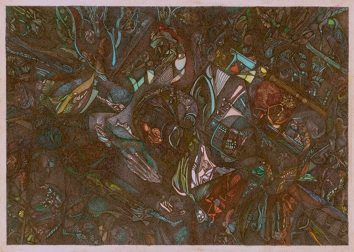 Dormant and Sprawl
2003, Black ink and colored
markers on paper —
20.9 x 14.7 cm / 8.23 x 5.79 in