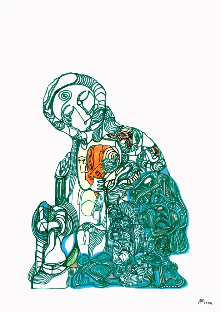 Mary Magdalena
2004, Green/Black Ecco Fineliner and Felt-Tip Pen on Paper —
A4.