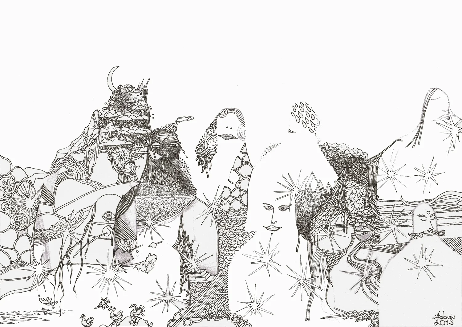 Bathers
2013, Ink and marker on paper —
29.7 × 21 cm / 11.7 × 8.27 in