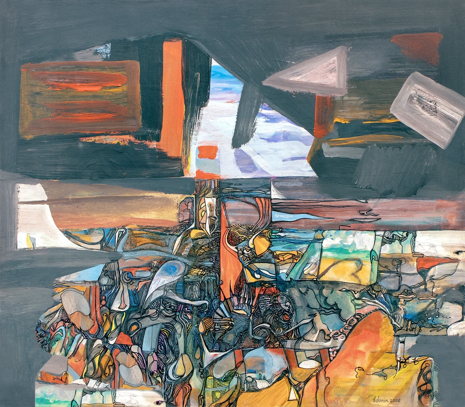 Oblivion
2006, Inks and gouache on
gypsum septum —
35 x 40 cm / 13.8 x 15.8 in