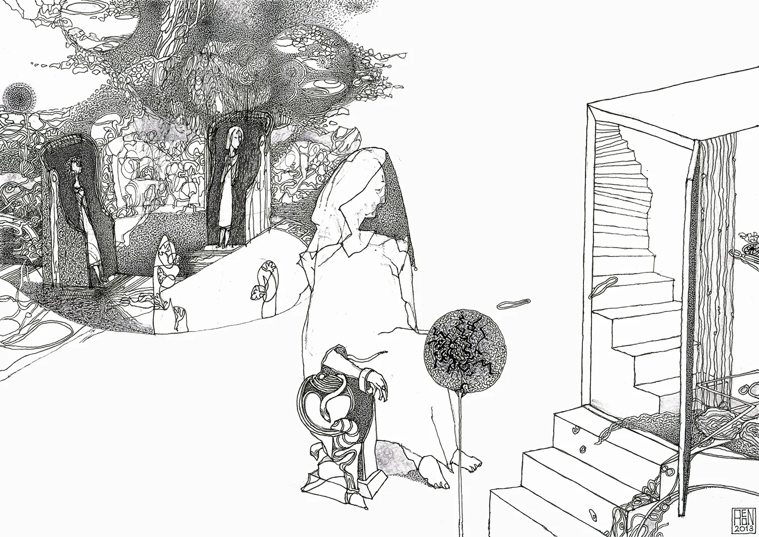 Solace in Solitude
2013, Ink and marker on paper —
29.7 × 21 cm / 11.7 × 8.27 in