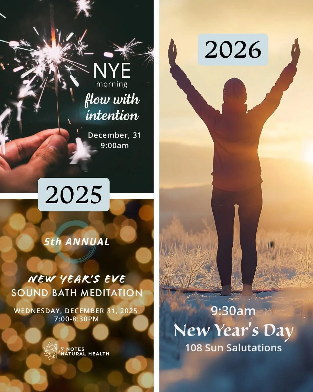 New Year&rsquo;s Eve &amp; New Year&rsquo;s Day at Breathe🌟

Let go of what you&rsquo;re ready to leave behind and begin the year feeling refreshed and energized. These special events offer a meaningful way to close one chapter and open the next wit
