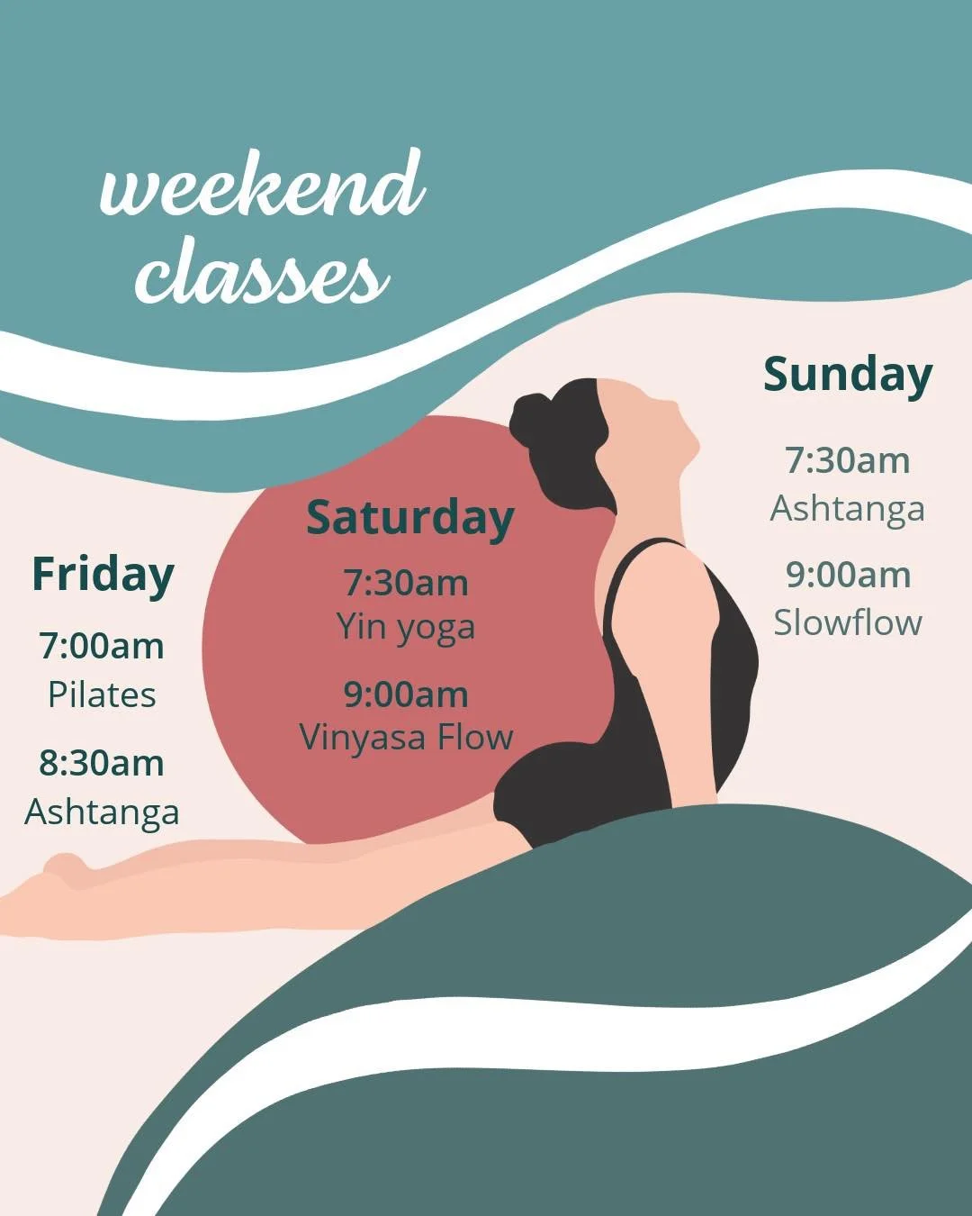🌷Spring is Friday!

Here is our regular class schedule for the first weekend of the season. Our special Spring Equinox event on Saturday at 11am is currently SOLD OUT.

If you&rsquo;d like to be added to the waitlist, please email or leave a message