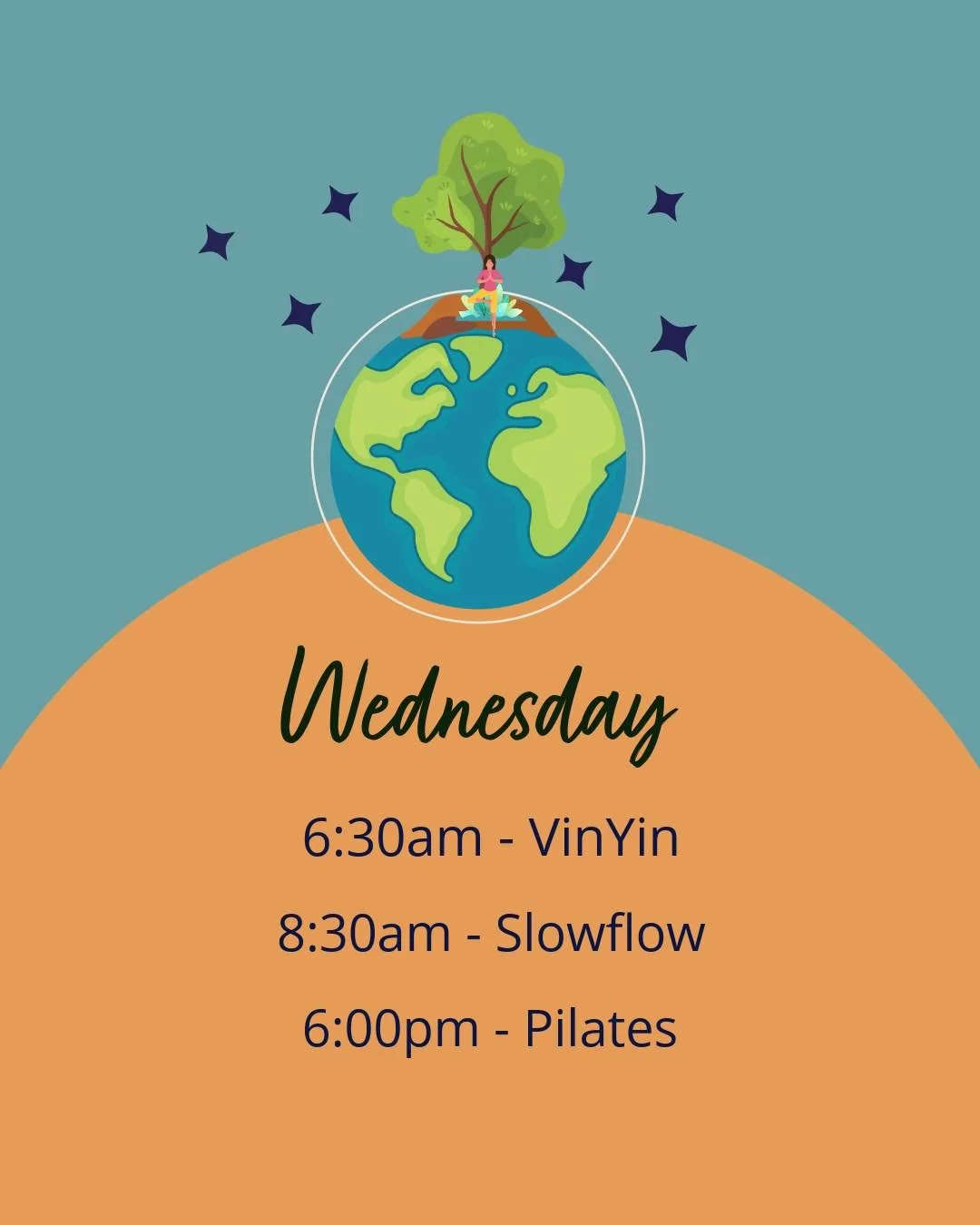 ✨Wednesday✨ is Earth Day. 

A gentle reminder to slow down, step outside, and reconnect - to the earth and to yourself.

Join us for yoga &amp; Pilates and take time to move, breathe, and be grounded in the present moment. 

Meet us on the mat!