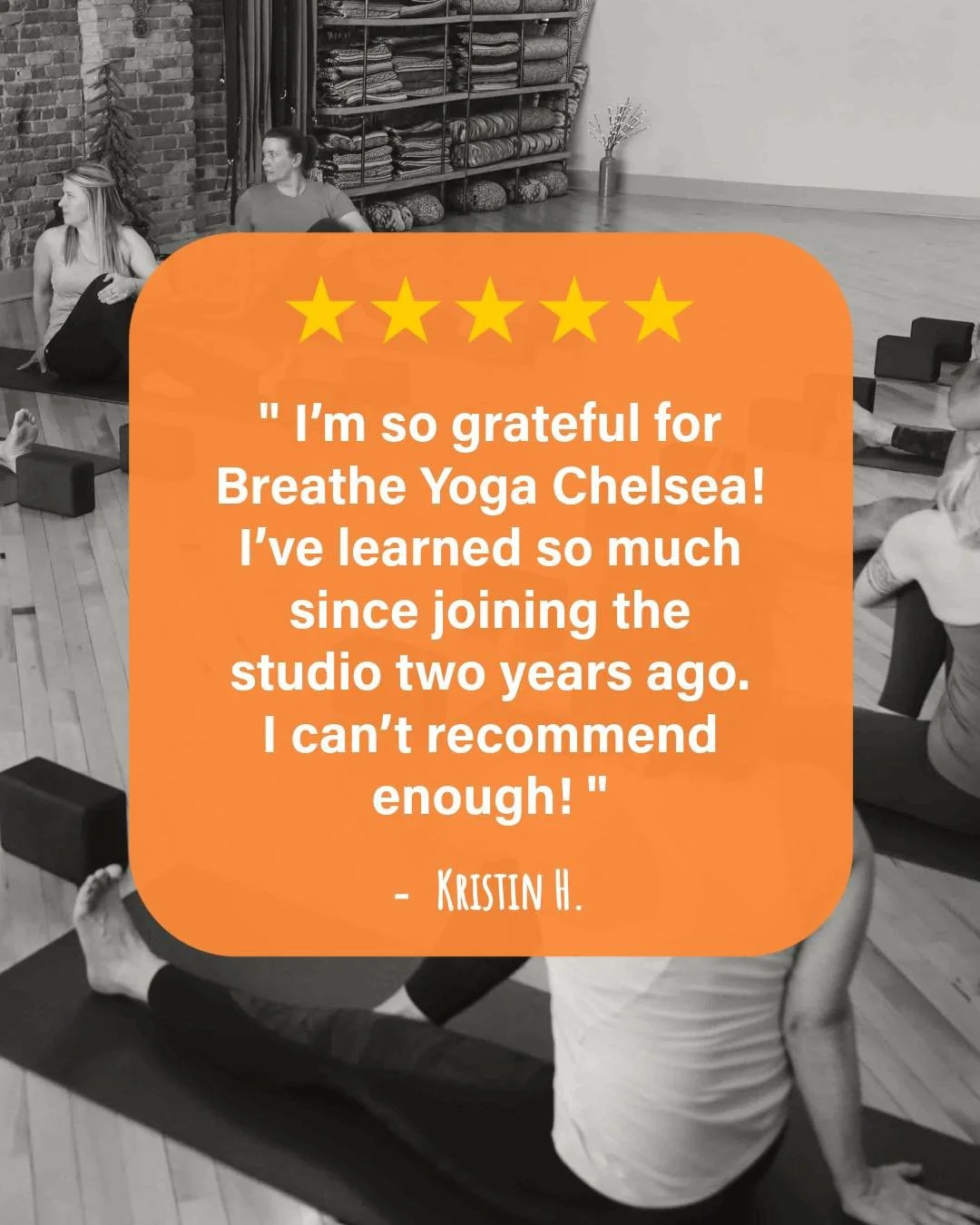 🌟 Breathe reviews

Every Wednesday, we&rsquo;ll be sharing reflections and experiences from our amazing community at Breathe.

&ldquo;I&rsquo;m so grateful for Breathe Yoga Chelsea! I&rsquo;ve learned so much since joining the studio two years ago. 
