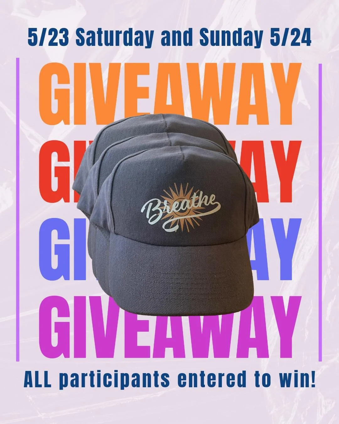 🧢 FREE HAT GIVEAWAY 🧢
May 23 &amp; 24

Attend a class at Breathe on Saturday or Sunday and be entered to win a FREE Breathe baseball cap.

4 lucky winners this weekend! ✨

Perfect for rainy days, sunny walks, and the warmer days ahead ☀️🌦️

Come m