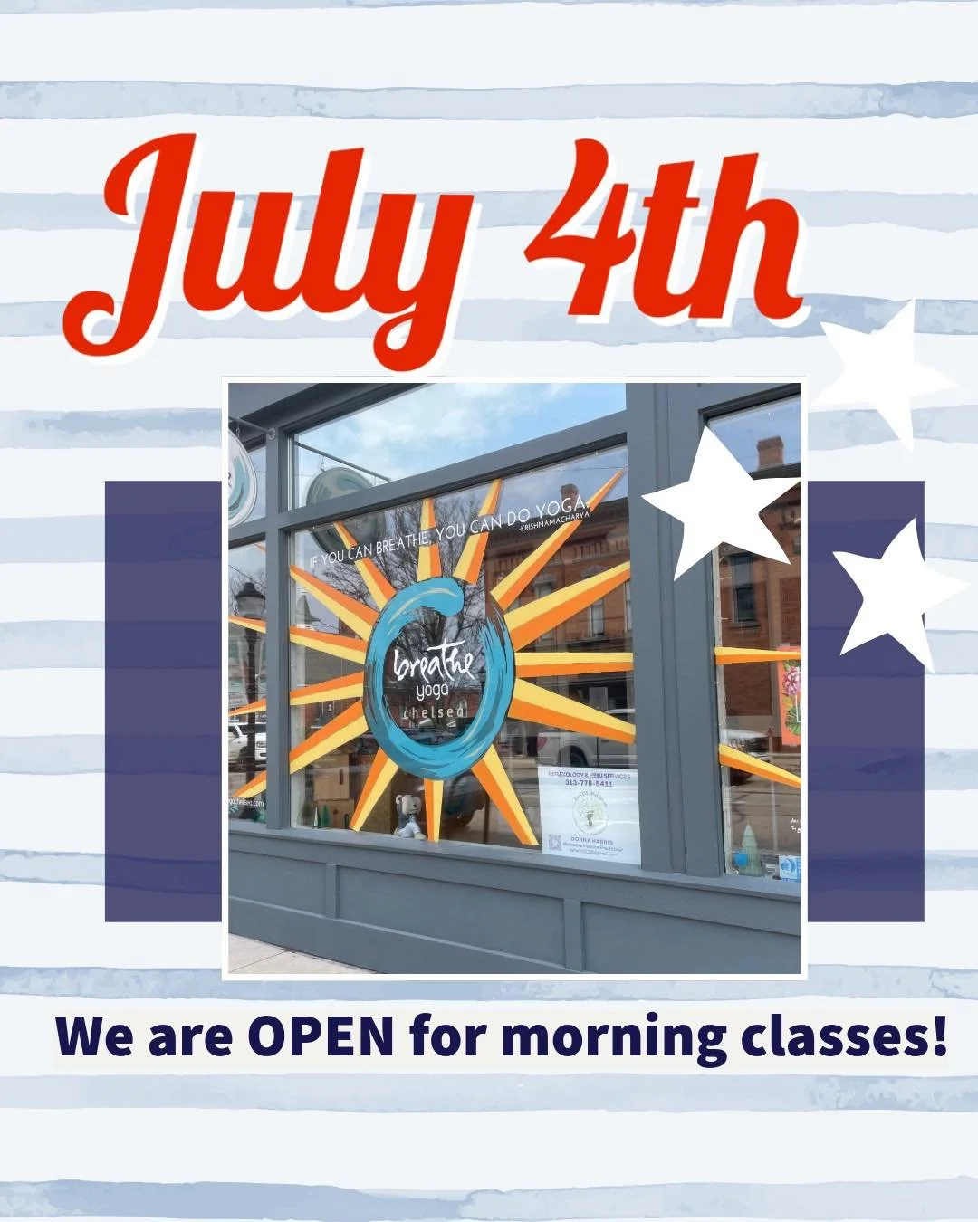 🧘&zwj;♀️🧘&zwj;♂️ Start your July 4th holiday with breath, intention, and a little time for yourself before the day's celebrations begin.

✨Saturday✨ classes:

7:30am - Yin Yoga
9:00am - Vinyasa Flow