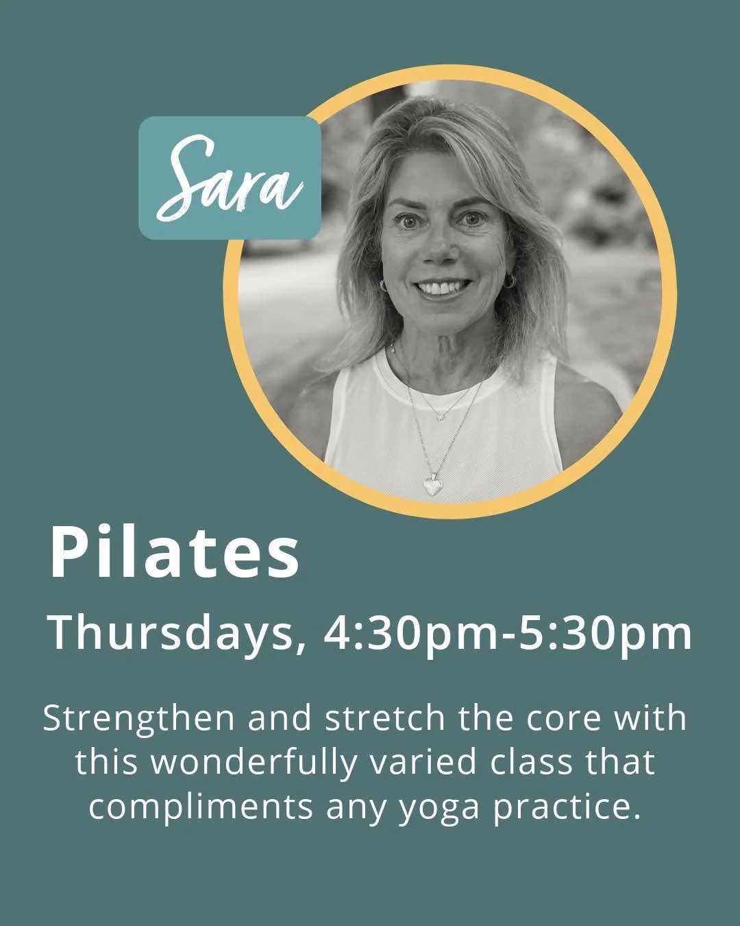 Pilates is back on Thursdays!

Join Sara at the new time: 4:30pm for a wonderfully varied class that strengthens and stretches the core while complementing any yoga practice.

Looking for yoga? We have that, too 😊🧘
6:30am VinYin | 8:30am Slowflow P