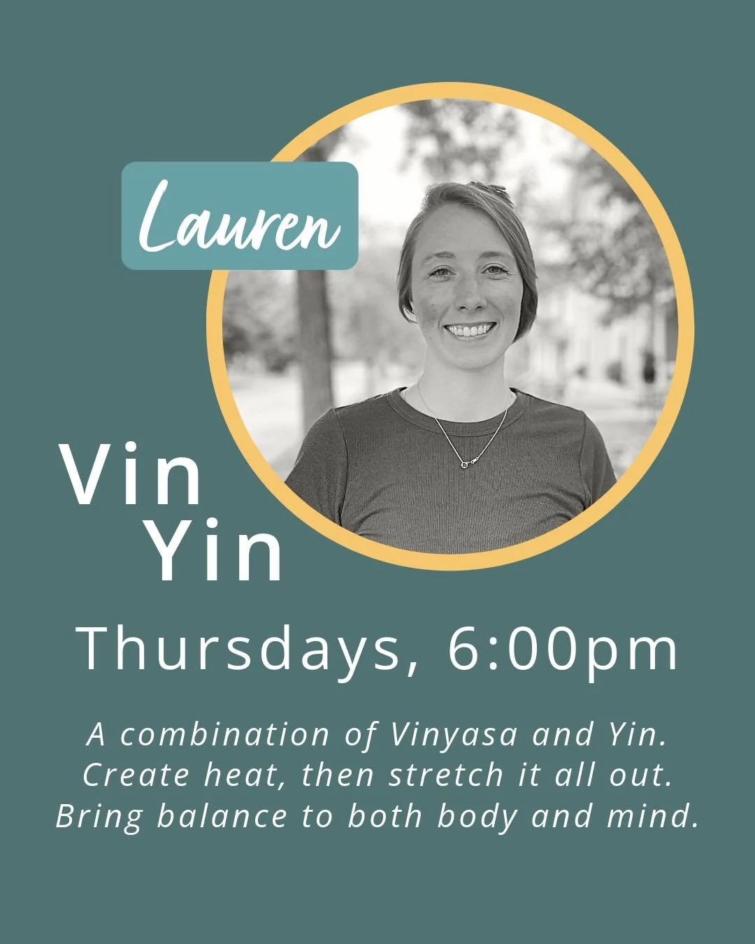 We&rsquo;re excited to add VinYin to ✨Thursday✨ evenings at 6:00 PM, giving you two opportunities to enjoy this wonderfully balanced practice.

Join Amy at 6:30 AM to start your day with VinYin, or Lauren at 6:00 PM to wind down with an evening pract