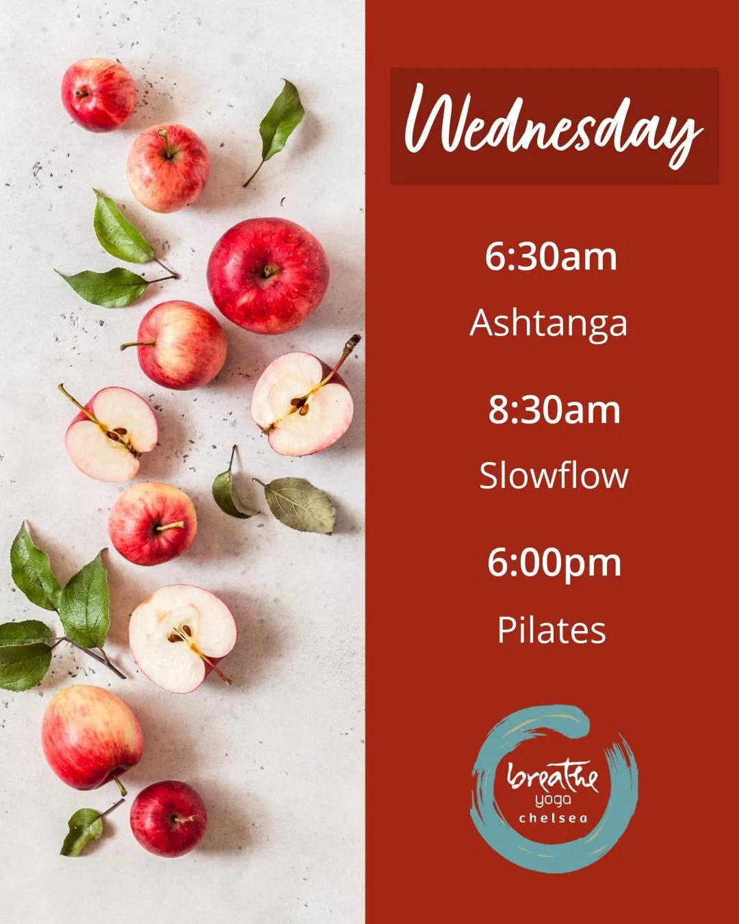 Apples nourish the body. Yoga and Pilates nourish us in other important ways - helping us build strength, find balance, breathe more fully, and reconnect with ourselves.
As new routines gets underway and schedules fill up, make time for something tha