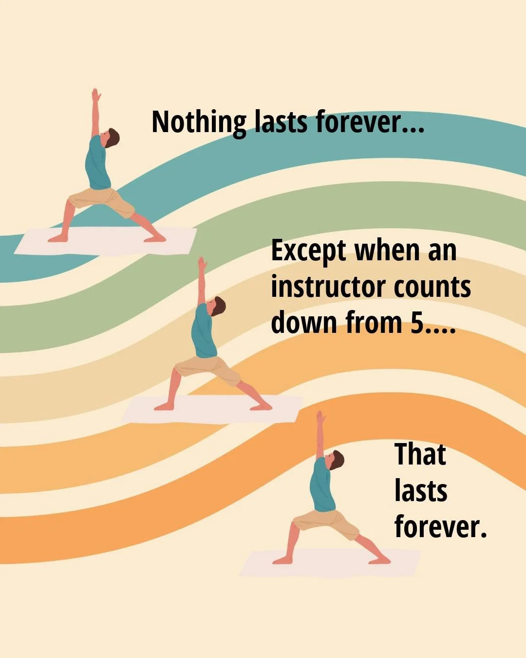 "Nothing lasts forever&hellip;except when an instructor counts down from 5. That lasts forever.&rdquo;

But I promise, we really do try to hold both sides for an equal amount of time 😊

Join us on ✨Thursday✨ and practice breathing through it al