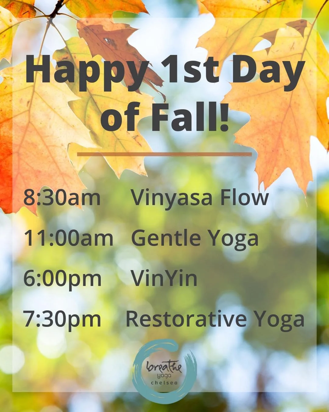 A new season is here! 🍂 Fall has arrived, bringing cooler air, changing leaves, and a beautiful invitation to turn inward.

Meet yourself on the mat ✨Tuesday✨ with a class for every kind of practice:

A little time on the mat can be a beautiful way 
