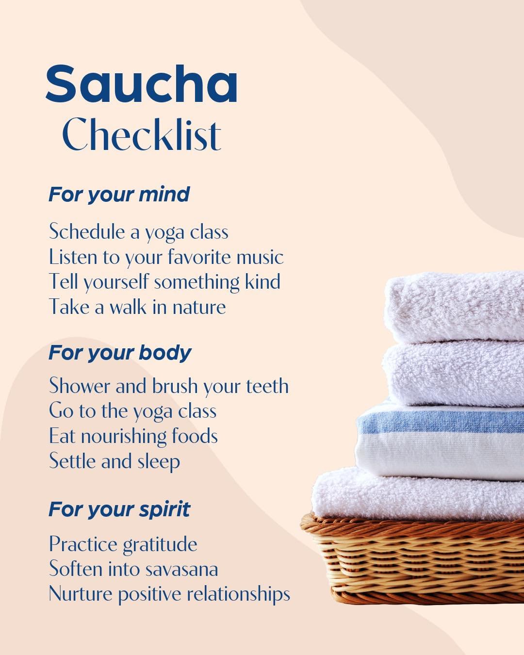 Saucha isn't about perfection. It's small, intentional acts of self-care can help us feel refreshed, grounded, and more present in our everyday lives.

Join us ✨Thursday✨ for class:
6:30am - VinYin (early)
8:30am - Slowflow Plus
6:00pm - VinYin