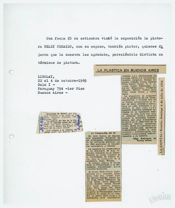 Visitor log recording attendance by celebrated art critic and historian Nelly Perazzo on September 25, 1969 