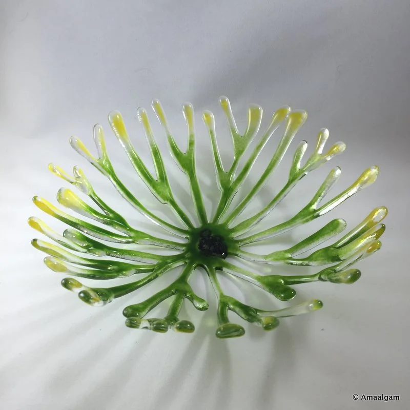 Coral Bowl--Green with Yellow tips