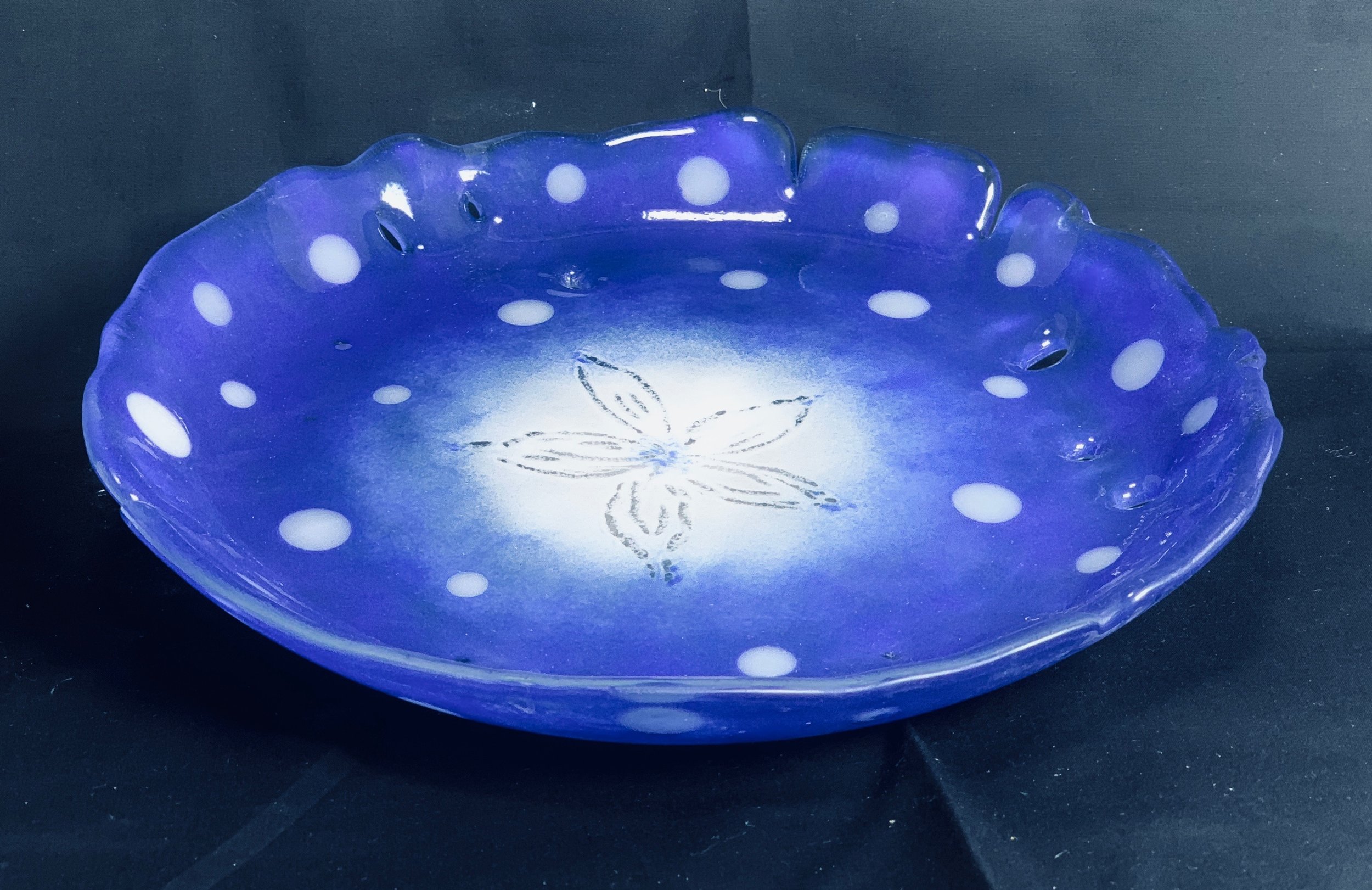 Sand Dollar--Blue/White on Clear, White dots, Sanddollar motif