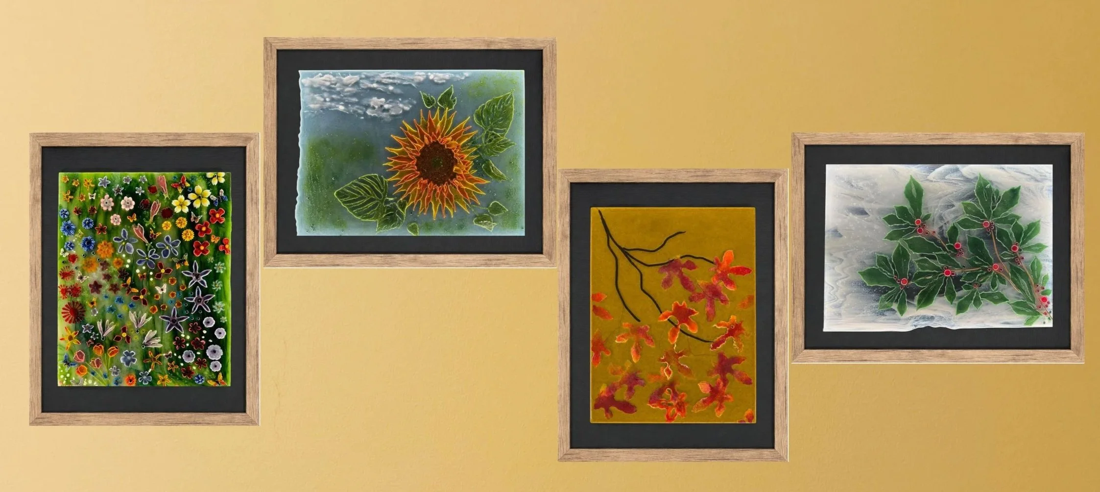 The Seasons: 'Flowery' Spring, 'Sunflower' Summer, 'Maple' Fall, 'Holly Jolly' Winter