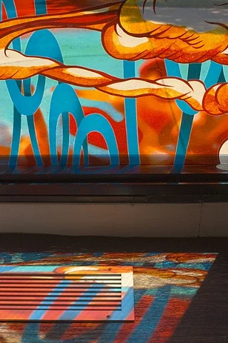 NUVOLOMONDO , Window detail. Duraclear prints, vinyl, wall painting. 2005 photo credit: Peter Harris