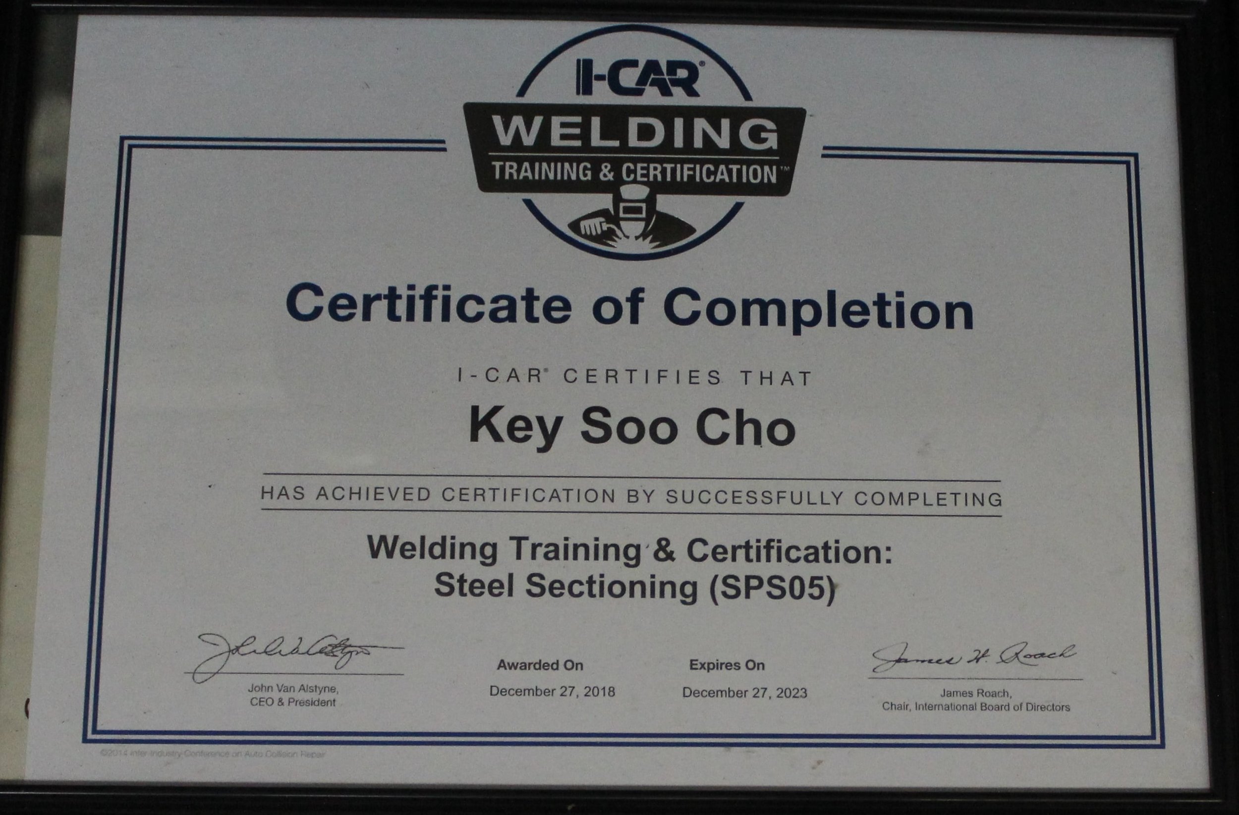 certificate cho's body shop.JPG