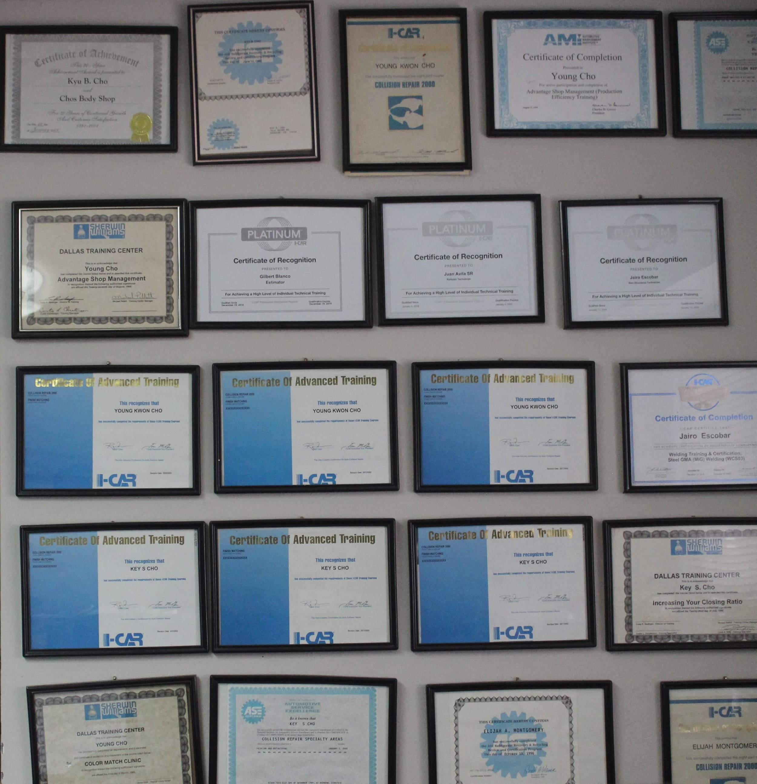 certificates for young cho body shop.JPG