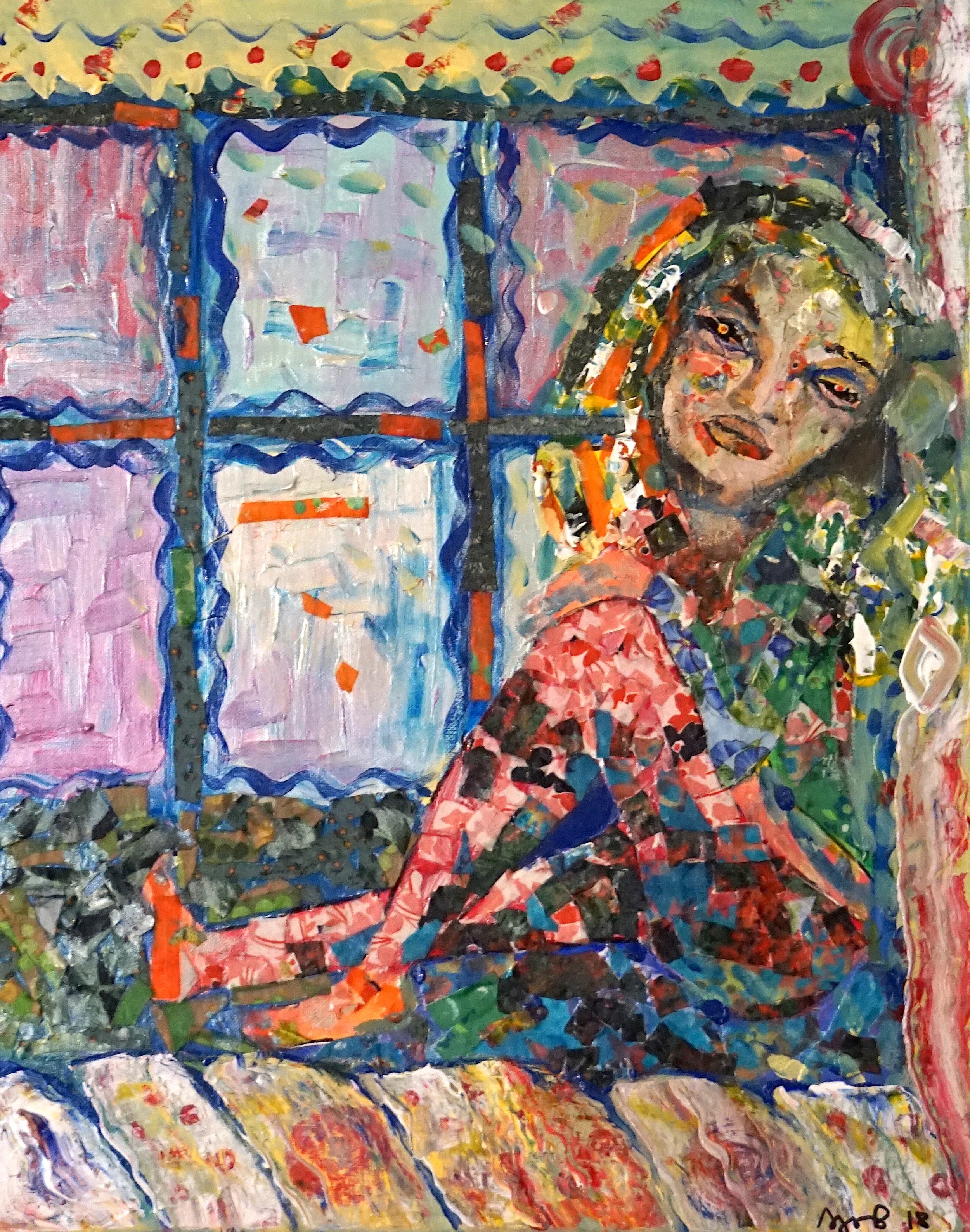 Girl in the Window, Acrylic, fabric 20"/16" Unavailable