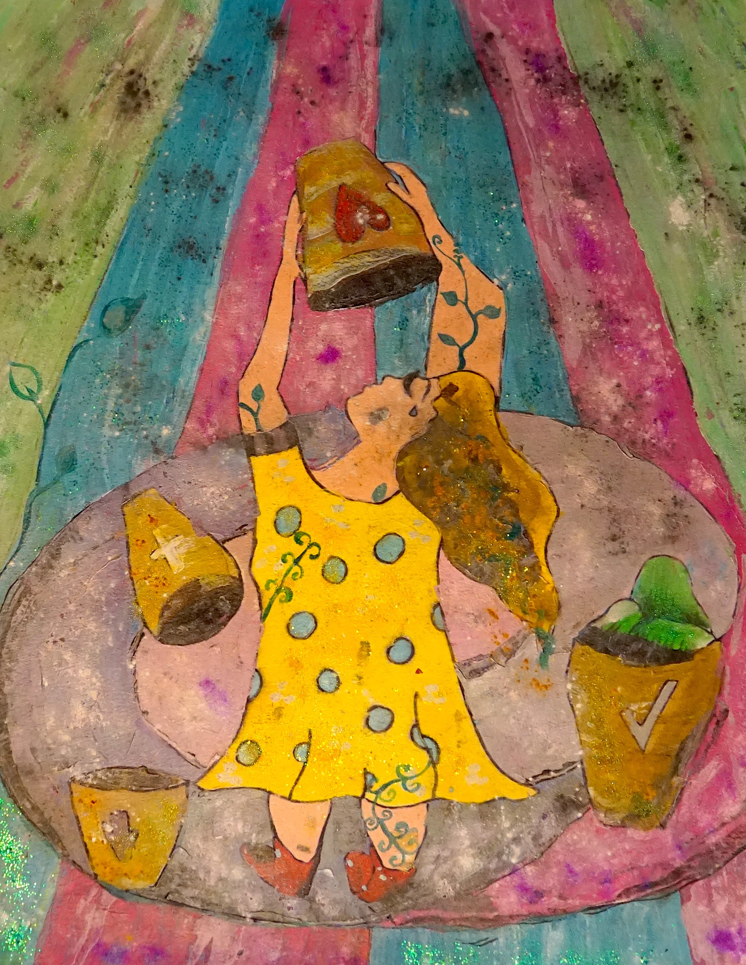 Empty Buckets, Acrylic on Paper, 19"/24" $125