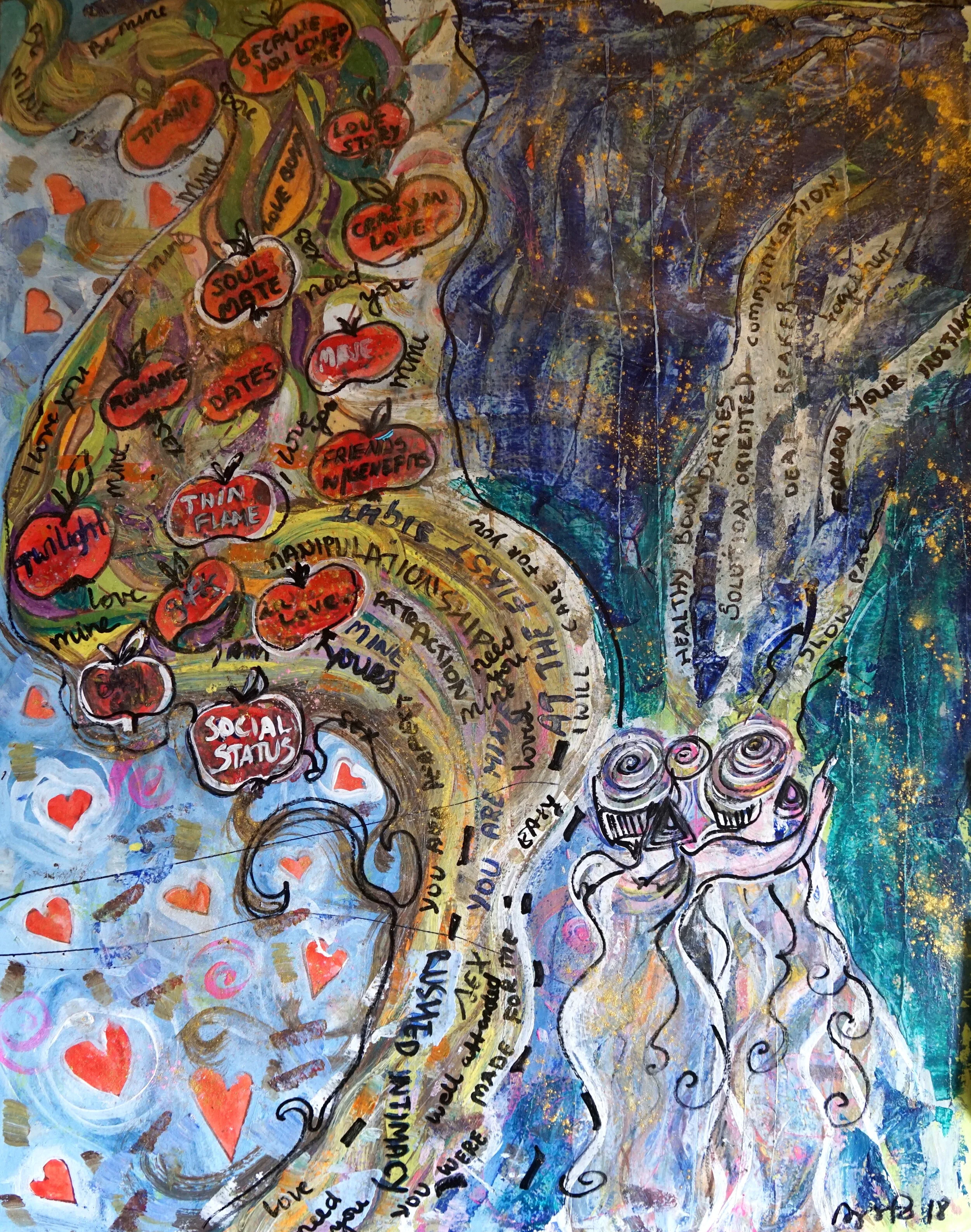 Less Traveled Path to Love, Mixed Media on Paper, 24'/19' $50