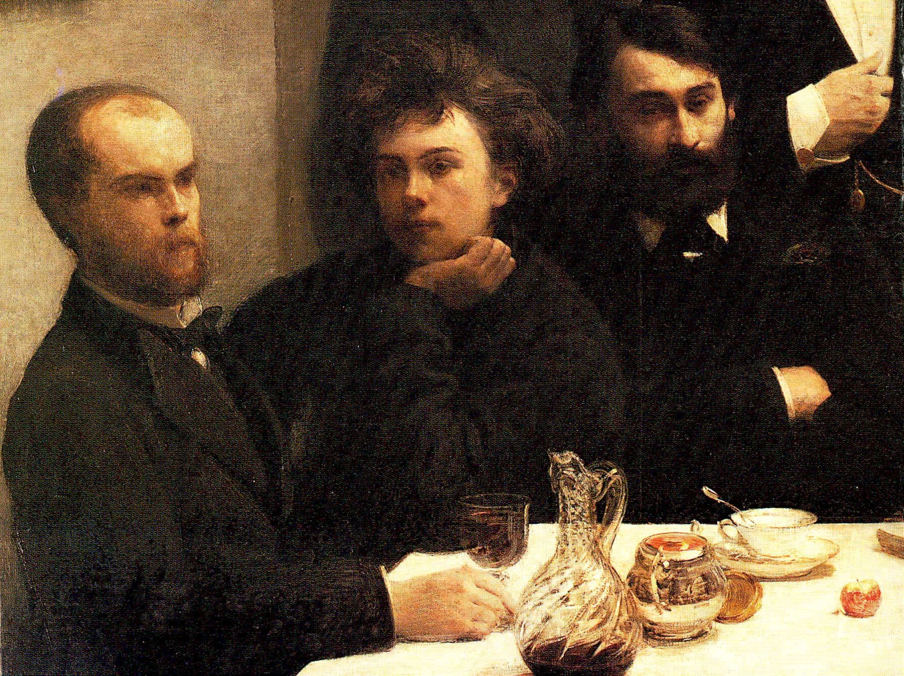 Detail: By the Table , by Henri Fantin-Latour, a group portrait of French poets. This detail shows Verlaine (left) and Rimbaud seeming dreamy, conspiratorial.