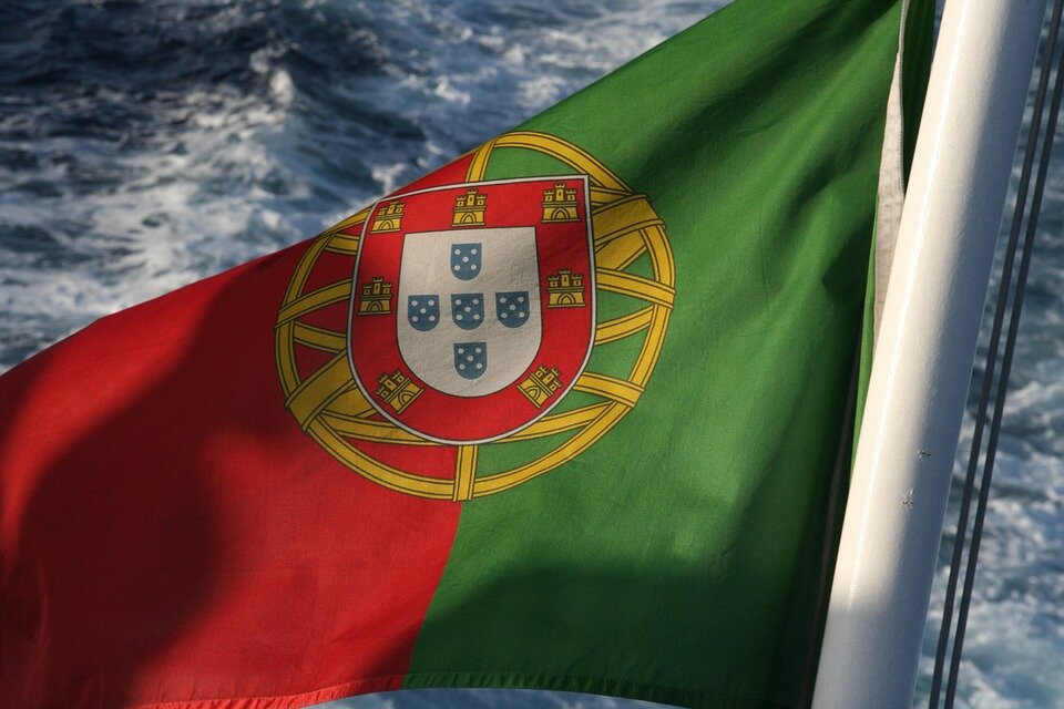 portugal world football tournament 2022 vector wavy flag pinned to