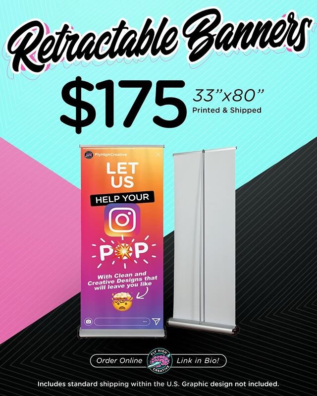 ⚡⚡FLASH SALE ⚡⚡⁠
⁠
Retractable Banners - To Celebrate the Launch of our website, you can now Order Online 24/7 and get a Deluxe Retractable Banner for only $175 including Shipping! 🤯⁠
⁠
Click on the Link in our Bio or visit www.flyhighcreative.com/s