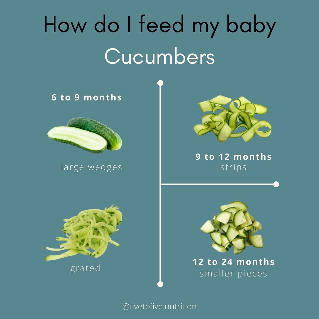 How do I feed my baby cucumbers?⁠

Raw firm veggies like cucumbers can be choking hazards; to minimize the risk prepare into the shapes mentioned above for your baby's age!⁠

⭐️ Did you know you can keep the skin on at any age? 
⭐️ Cold Cucumber can 