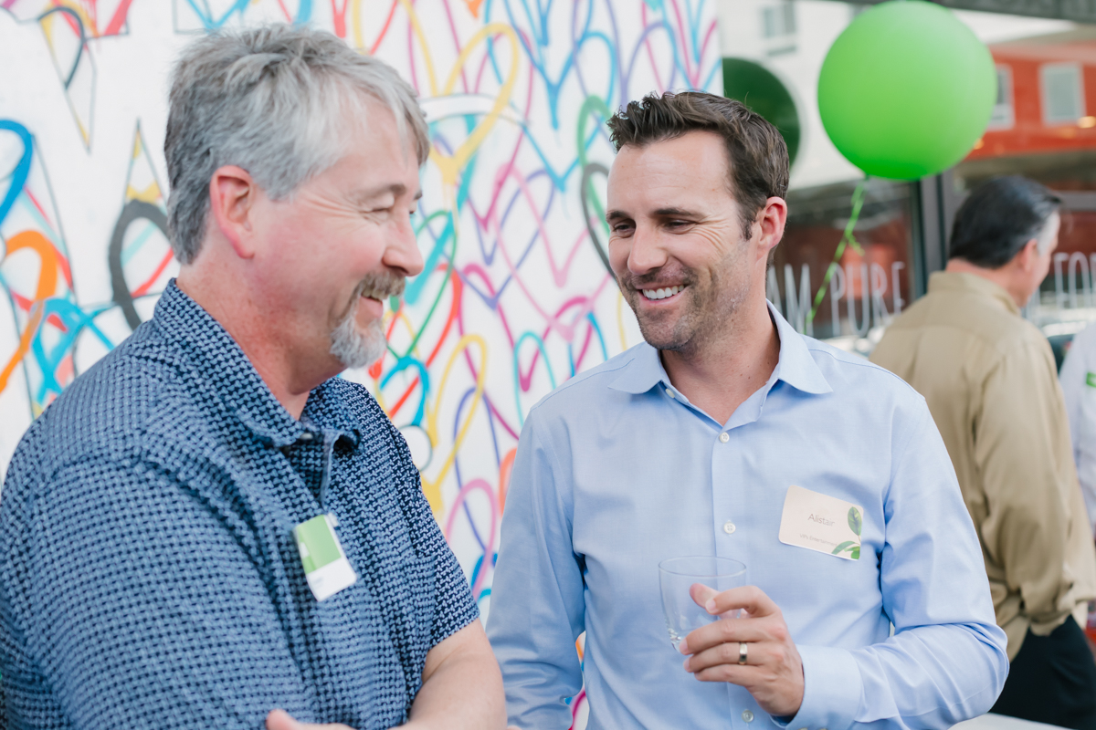 Jim from Prepaired Weddings with Allistair from VIPs Entertainment at the Prepaired wedding vendor event at Café Gratitude .