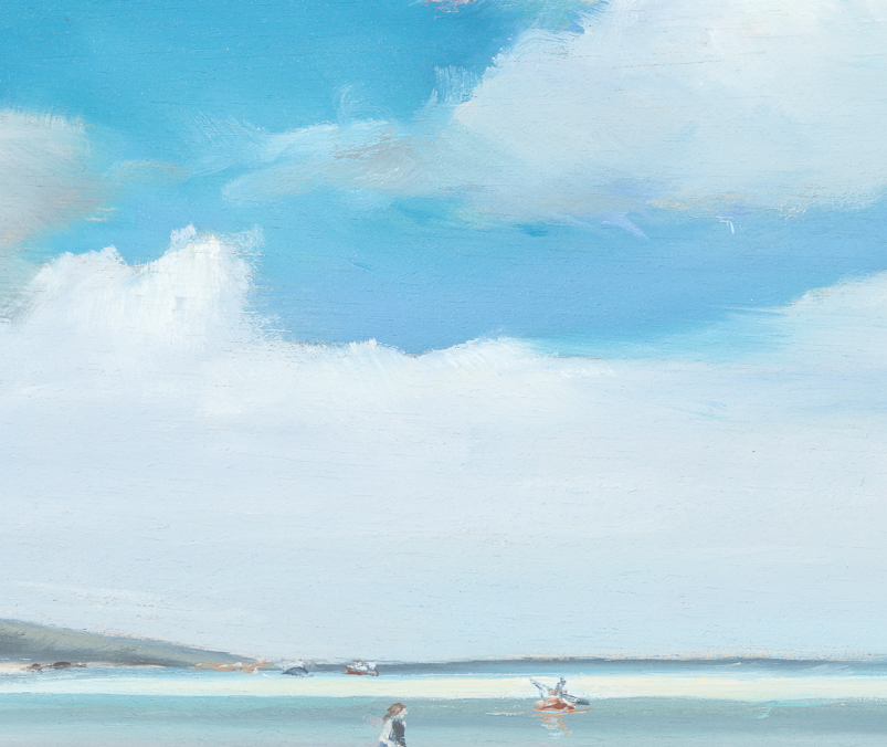 detail of the clouds with whispy loose brushwork