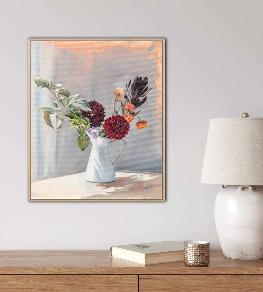 Love by Heidi Emma framed in oak on a neutral wall.webp