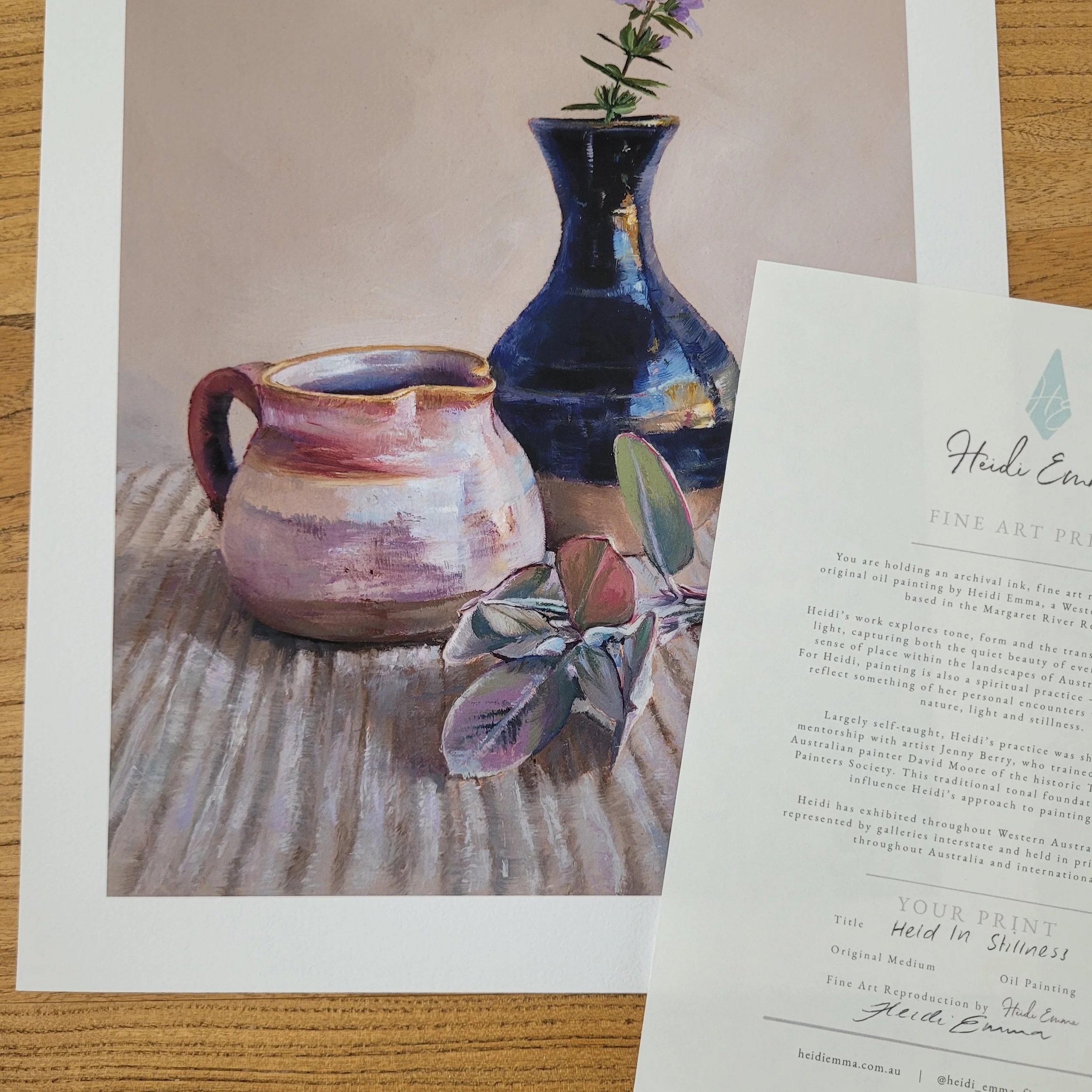 Every fine print reproduction by Heidi Emma comes with a personally signed certificate of authenticity