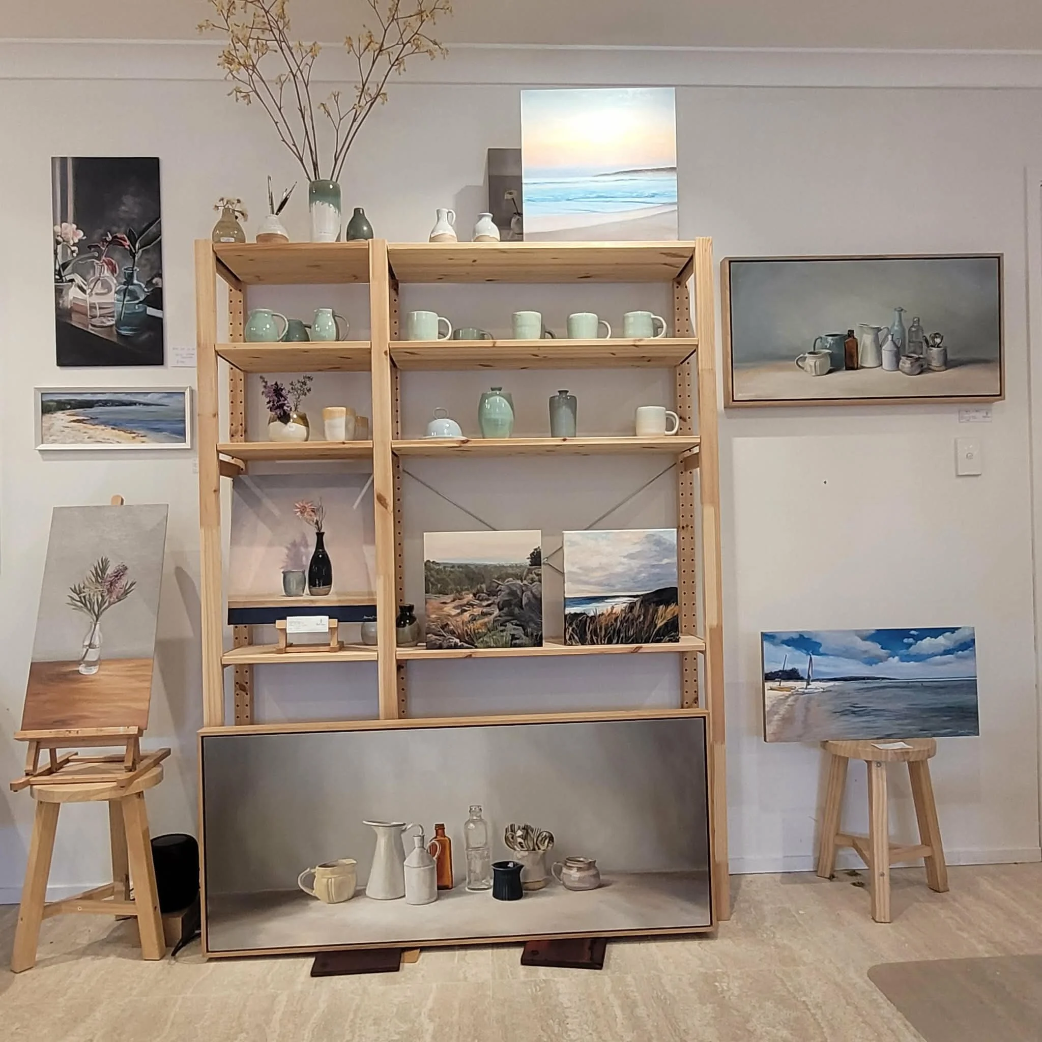 Paintings by Heidi Emma in Dunsborough at Stephanie Stokes Pottery where she paints live amongst beautiful ceramic gifts
