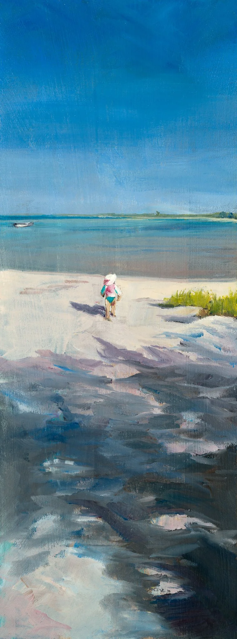 To the Water fine art print by Heidi Emma depicting a young girl crossing the sand towards the shallow waters of Old Dunsborough on Geographe Bay, Western Australia.