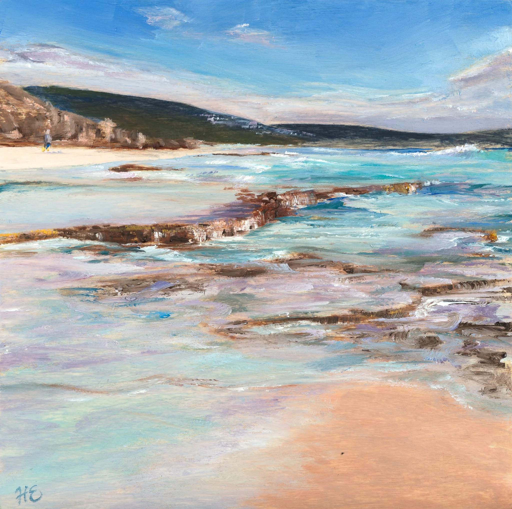 Where the Water Wanders by Heidi Emma, a coastal painting of turquoise water washing across the reef and shallows at Yallingup, Western Australia.