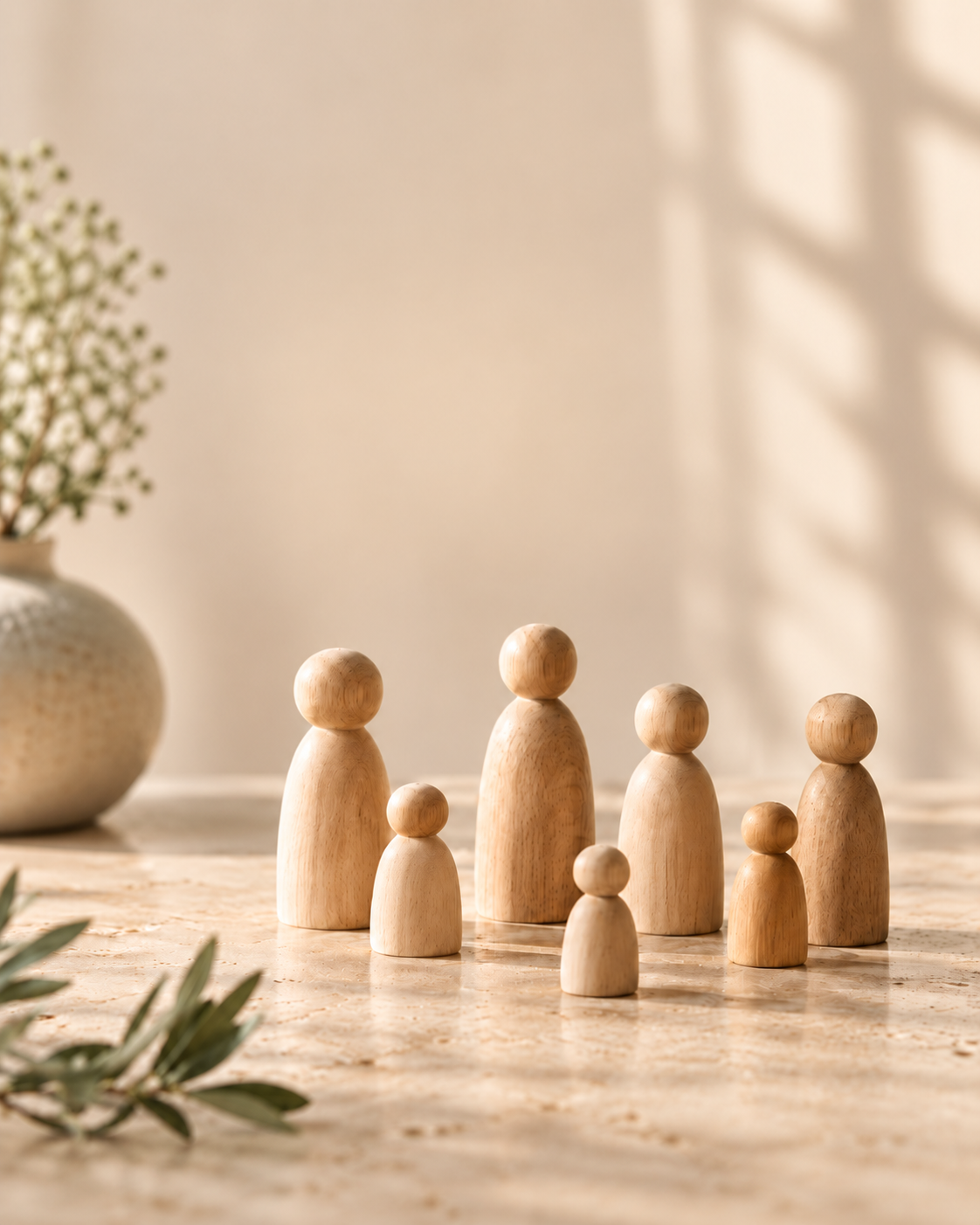 Famille de figurines en bois à la lumière douce.png