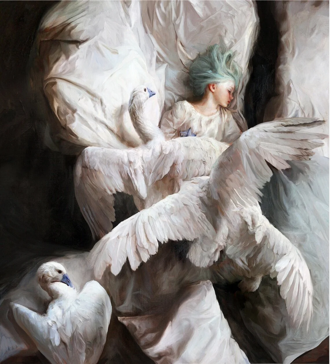 The Landing (2019) oil on canvas 140 x 110 cm