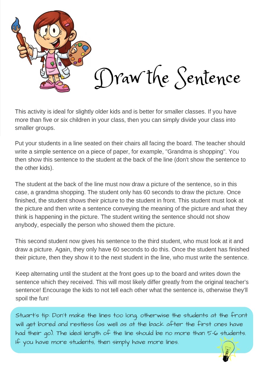 Kids ESL Game: Draw the sentence — TEFL Lemon: Free ESL lesson