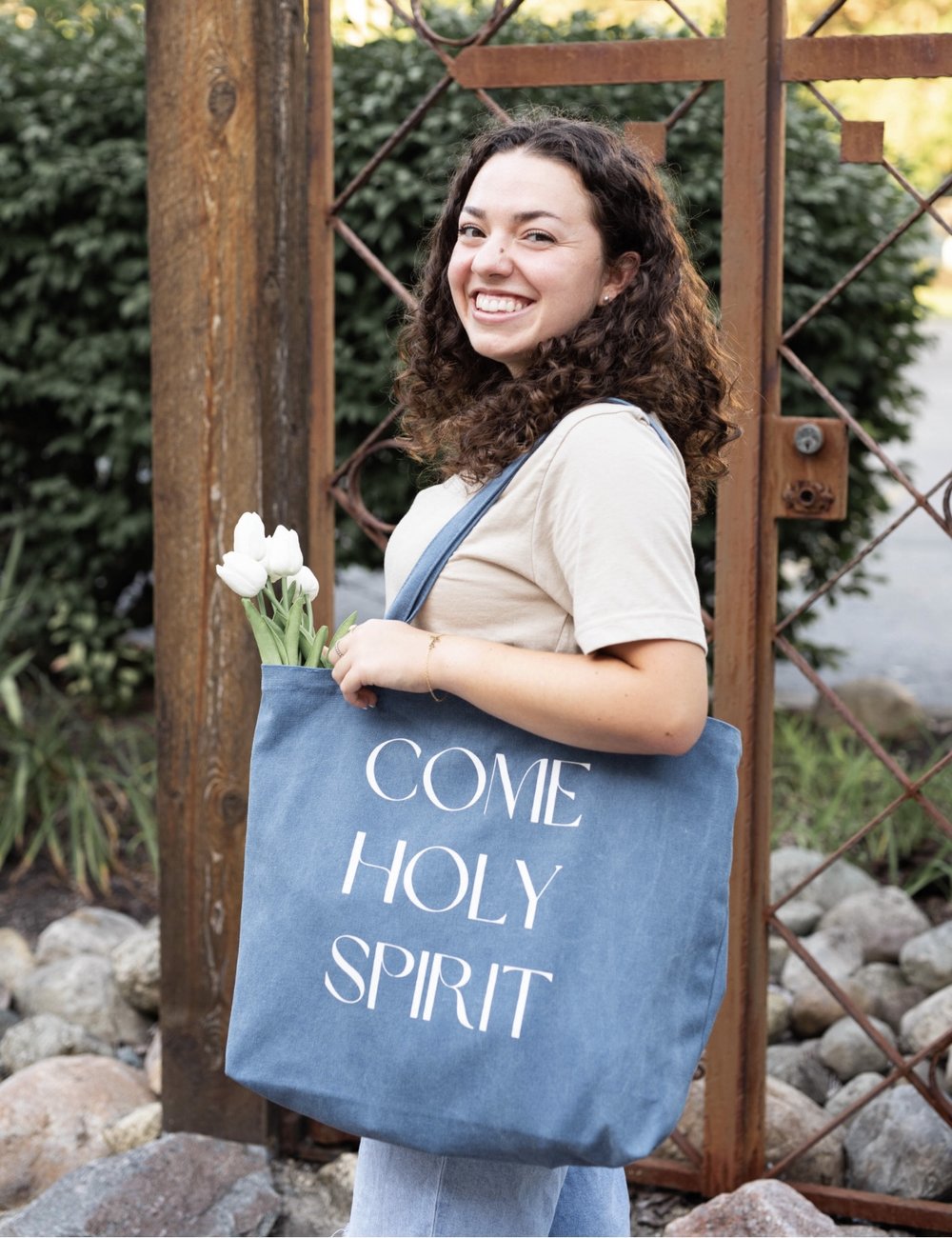 Wildflower Christian Tote Bag, Rooted In Him Bible Verse Bag, Christian Bag