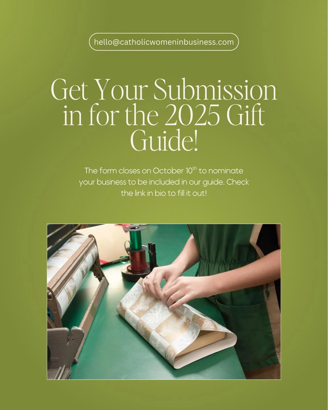 You have a few more days to submit your business for the 2025 CWIB GIFT GUIDE! 

🌟 𝙒𝙚 𝙝𝙖𝙫𝙚 𝙚𝙭𝙩𝙚𝙣𝙙𝙚𝙙 𝙩𝙝𝙚 𝙙𝙚𝙖𝙙𝙡𝙞𝙣𝙚 𝙩𝙤 𝙊𝘾𝙏𝙊𝘽𝙀𝙍 10! 🌟

🔗 Fill out the form  by clicking our link in bio!

If you have any issues accessin